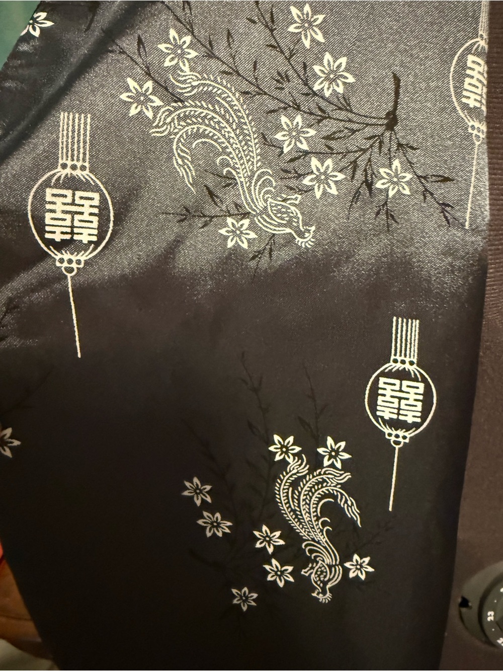 Floral Dragon Kimono Reversible Robe Embroidered Black Satin Asian Belted - Picture 10 of 10
